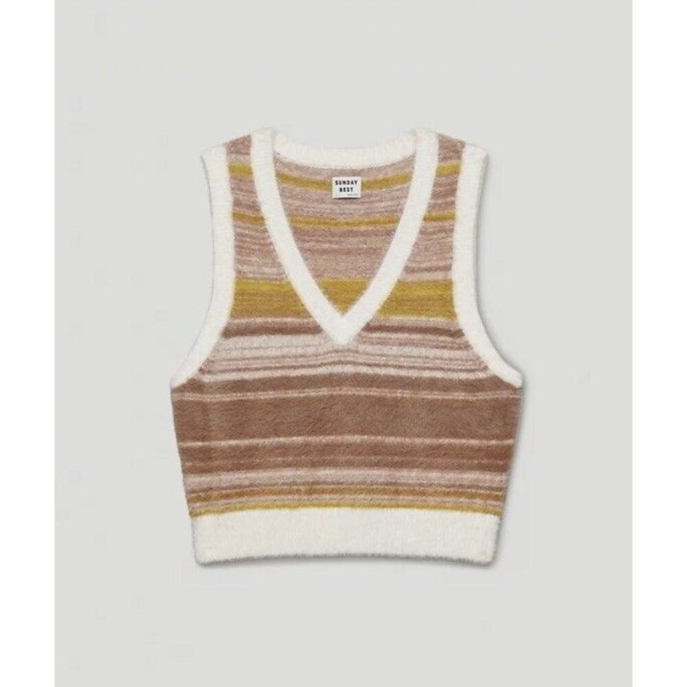 Aritzia Sunday Best Merino Wool Blend Striped V-Neck Sweater Vest Women XXS NWOT